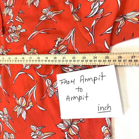 Worthington Women's Size 1X Blouse Floral Orange 3/4 Sleeve Roll- Tab Chiffon - Picture 3 of 11